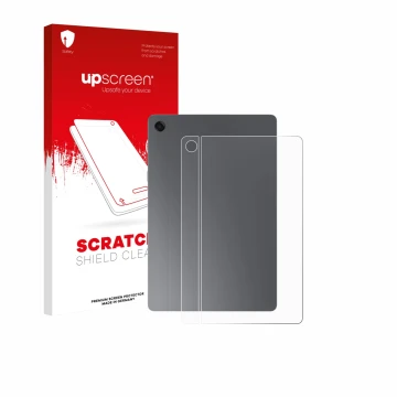 Face avant d’un emballage produit avec le logo de la marque upscreen. À côté, l’appareil Samsung Galaxy Tab A11 Plus 5G 11