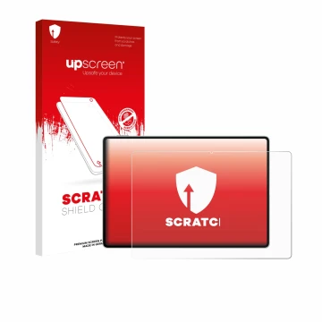 Face avant d’un emballage produit avec le logo de la marque upscreen. À côté, l’appareil Huawei MatePad Pro 12.2