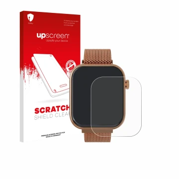 Face avant d’un emballage produit avec le logo de la marque upscreen. À côté, l’appareil Techmade M-GLAM011 1.75
