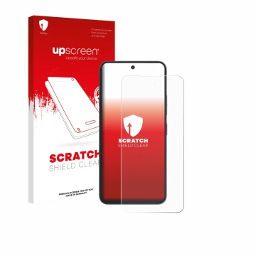 Face avant d’un emballage produit avec le logo de la marque upscreen. À côté, l’appareil Telekom T Phone 3 Pro est représenté 