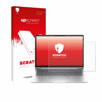 Face avant d’un emballage produit avec le logo de la marque upscreen. À côté, l’appareil HP ProBook 4 G1a 14