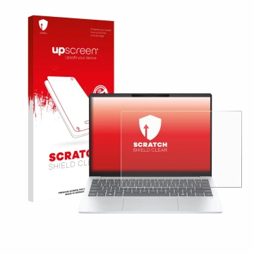 Face avant d’un emballage produit avec le logo de la marque upscreen. À côté, l’appareil HP OmniBook 7 Aero 13 est représenté 