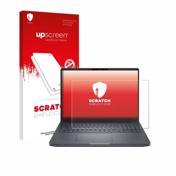 Face avant d’un emballage produit avec le logo de la marque upscreen. À côté, l’appareil Dell Pro Max 16 Plus est représenté a