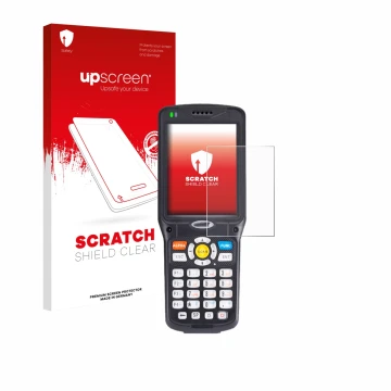 Face avant d’un emballage produit avec le logo de la marque upscreen. À côté, l’appareil Unitech HT510 est représenté avec la 