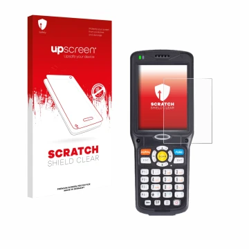 Face avant d’un emballage produit avec le logo de la marque upscreen. À côté, l’appareil Unitech HT510A est représenté avec la