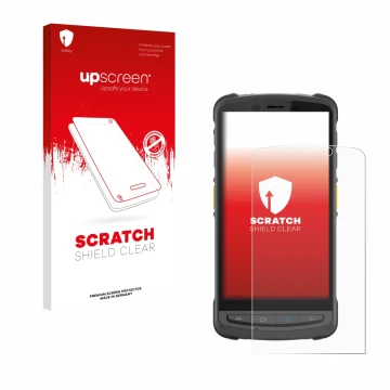 Face avant d’un emballage produit avec le logo de la marque upscreen. À côté, l’appareil Newland MT9055 Orca III est représent