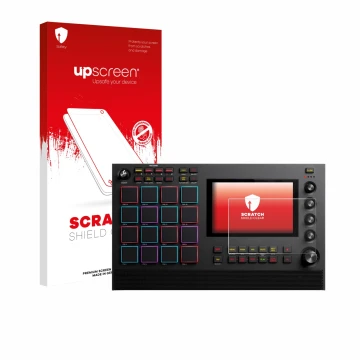 Face avant d’un emballage produit avec le logo de la marque upscreen. À côté, l’appareil Akai MPC Live III est représenté avec