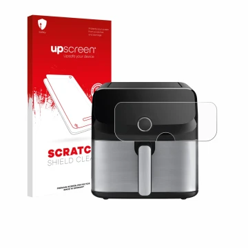 Face avant d’un emballage produit avec le logo de la marque upscreen. À côté, l’appareil Tefal Easy Fry Mega est représenté av