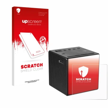 Face avant d’un emballage produit avec le logo de la marque upscreen. À côté, l’appareil Sony ICF-C1 est représenté avec la pr