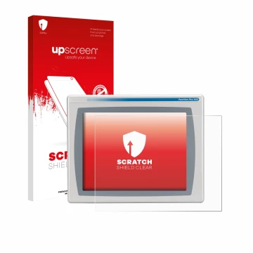 Face avant d’un emballage produit avec le logo de la marque upscreen. À côté, l’appareil Allen Bradly HMI AB 2711P-RDT15C est 