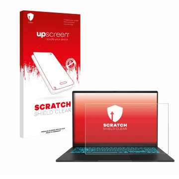 Face avant d’un emballage produit avec le logo de la marque upscreen. À côté, l’appareil ASUS V16 V3607 est représenté avec la