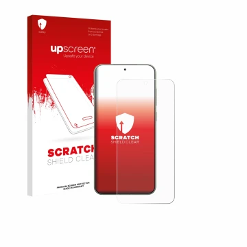 Face avant d’un emballage produit avec le logo de la marque upscreen. À côté, l’appareil OnePlus 13T est représenté avec la pr