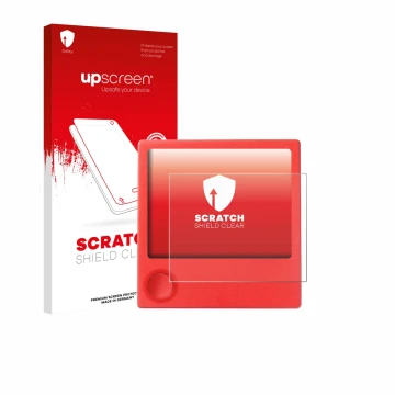 Face avant d’un emballage produit avec le logo de la marque upscreen. À côté, l’appareil PicPak E-Ink Display est représenté a