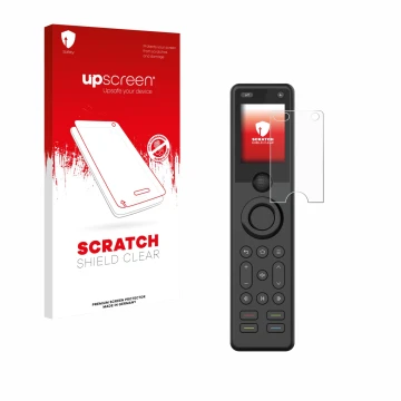 Face avant d’un emballage produit avec le logo de la marque upscreen. À côté, l’appareil Sofabaton X1S est représenté avec la 
