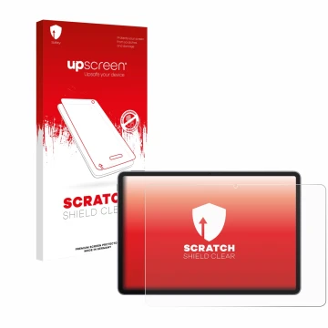 Face avant d’un emballage produit avec le logo de la marque upscreen. À côté, l’appareil Huawei MatePad 11.5