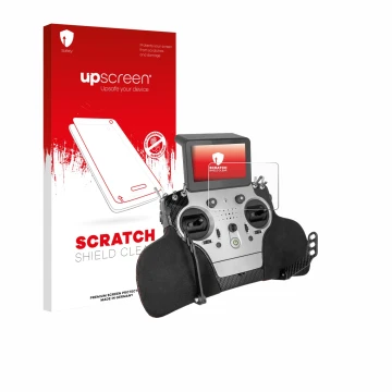 Face avant d’un emballage produit avec le logo de la marque upscreen. À côté, l’appareil PowerBox Systems Core est représenté 