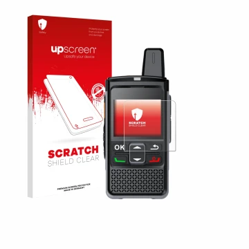 Face avant d’un emballage produit avec le logo de la marque upscreen. À côté, l’appareil Hytera PNC360S est représenté avec la