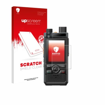 Face avant d’un emballage produit avec le logo de la marque upscreen. À côté, l’appareil Hytera P50 est représenté avec la pro