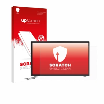 Face avant d’un emballage produit avec le logo de la marque upscreen. À côté, l’appareil Elo TouchSystems 2470L est représenté