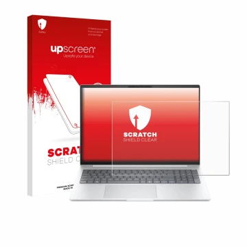 Face avant d’un emballage produit avec le logo de la marque upscreen. À côté, l’appareil HP EliteBook 8 G1i 16