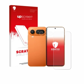 Face avant d’un emballage produit avec le logo de la marque upscreen. À côté, l’appareil Honor Magic 8 Pro Lite (Avant+Caméra)