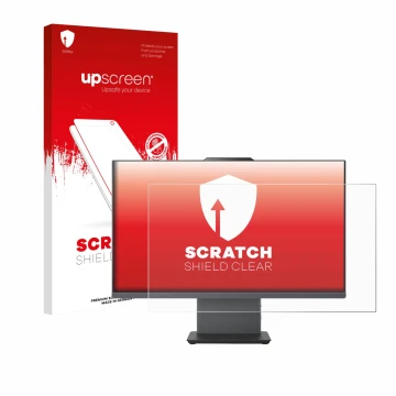Face avant d’un emballage produit avec le logo de la marque upscreen. À côté, l’appareil Lenovo ThinkCentre Neo 55a Gen 6 24