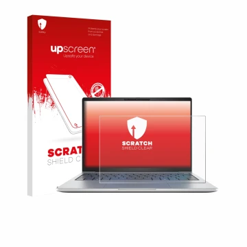 Face avant d’un emballage produit avec le logo de la marque upscreen. À côté, l’appareil HP EliteBook 8 G1i 13