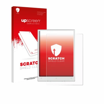 Face avant d’un emballage produit avec le logo de la marque upscreen. À côté, l’appareil Viwoods AiPaper Mini est représenté a