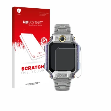 Face avant d’un emballage produit avec le logo de la marque upscreen. À côté, l’appareil Imoo Watch Phone X10 est représenté a