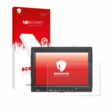 Face avant d’un emballage produit avec le logo de la marque upscreen. À côté, l’appareil Feelworld FW759 7