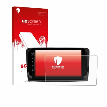 Face avant d’un emballage produit avec le logo de la marque upscreen. À côté, l’appareil Dynavin D9-DF432 9