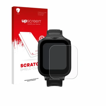 Face avant d’un emballage produit avec le logo de la marque upscreen. À côté, l’appareil Insta360 GPS preview remote Built-In 