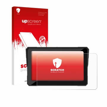 Face avant d’un emballage produit avec le logo de la marque upscreen. À côté, l’appareil Carpuride W702 Plus 7