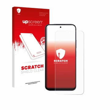 Face avant d’un emballage produit avec le logo de la marque upscreen. À côté, l’appareil Oppo A6x 4G est représenté avec la pr