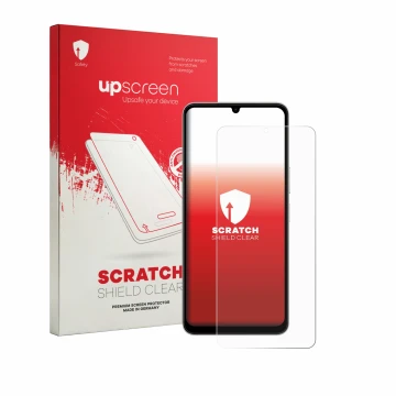 Face avant d’un emballage produit avec le logo de la marque upscreen. À côté, l’appareil Vivo Y11 2026 est représenté avec la 