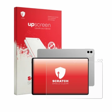 Face avant d’un emballage produit avec le logo de la marque upscreen. À côté, l’appareil Honor Magicpad 4 12.3