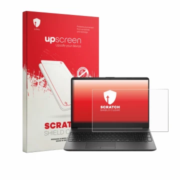 Face avant d’un emballage produit avec le logo de la marque upscreen. À côté, l’appareil HP EliteBook 250RT G9 est représenté 