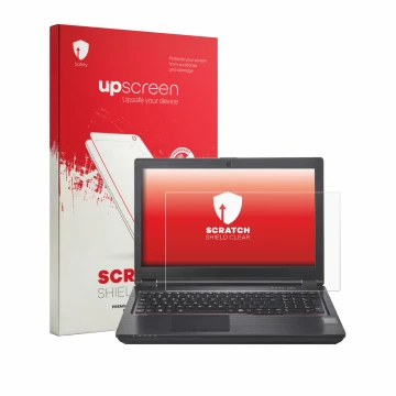 Face avant d’un emballage produit avec le logo de la marque upscreen. À côté, l’appareil Fujitsu Celsius H780 est représenté a