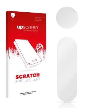 Face avant d’un emballage produit avec le logo de la marque upscreen. À côté se trouve la protection d’écran correspondante.