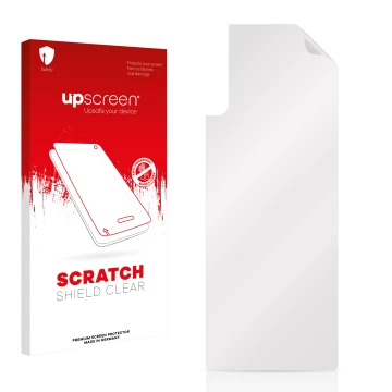 Face avant d’un emballage produit avec le logo de la marque upscreen. À côté se trouve la protection d’écran correspondante.