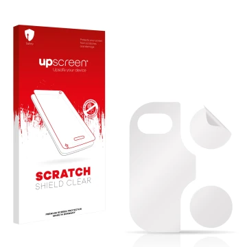 Face avant d’un emballage produit avec le logo de la marque upscreen. À côté se trouve la protection d’écran correspondante.