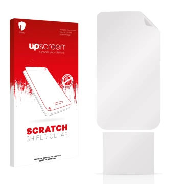 Face avant d’un emballage produit avec le logo de la marque upscreen. À côté se trouve la protection d’écran correspondante.