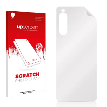 Face avant d’un emballage produit avec le logo de la marque upscreen. À côté se trouve la protection d’écran correspondante.