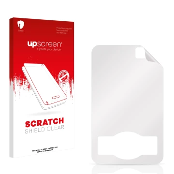 Face avant d’un emballage produit avec le logo de la marque upscreen. À côté se trouve la protection d’écran correspondante.