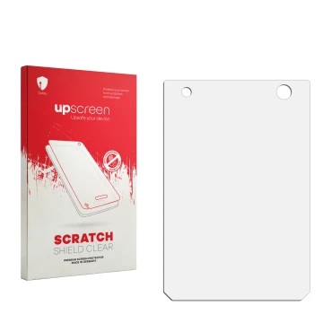 Face avant d’un emballage produit avec le logo de la marque upscreen. À côté se trouve la protection d’écran correspondante.