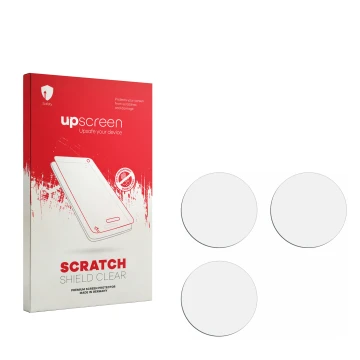 Face avant d’un emballage produit avec le logo de la marque upscreen. À côté se trouve la protection d’écran correspondante.