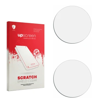 Face avant d’un emballage produit avec le logo de la marque upscreen. À côté se trouve la protection d’écran correspondante.