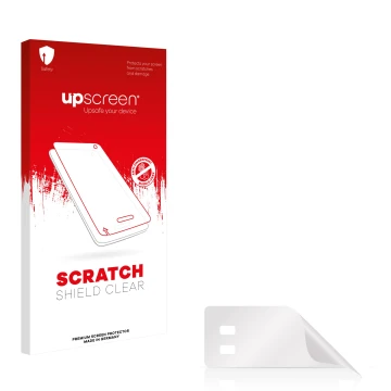 Face avant d’un emballage produit avec le logo de la marque upscreen. À côté se trouve la protection d’écran correspondante.