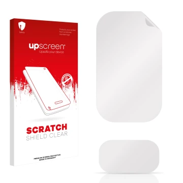 Face avant d’un emballage produit avec le logo de la marque upscreen. À côté se trouve la protection d’écran correspondante.