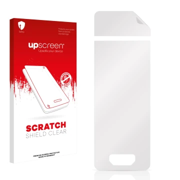Face avant d’un emballage produit avec le logo de la marque upscreen. À côté se trouve la protection d’écran correspondante.